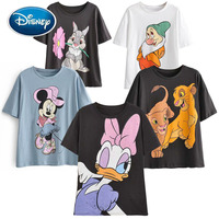 Disney T-Shirt Mickey Mouse stokrotka kaczka nadruk kreskówkowy kobiety bawełna T-Shirt Streetwear O-Neck sweter luźne Tee topy